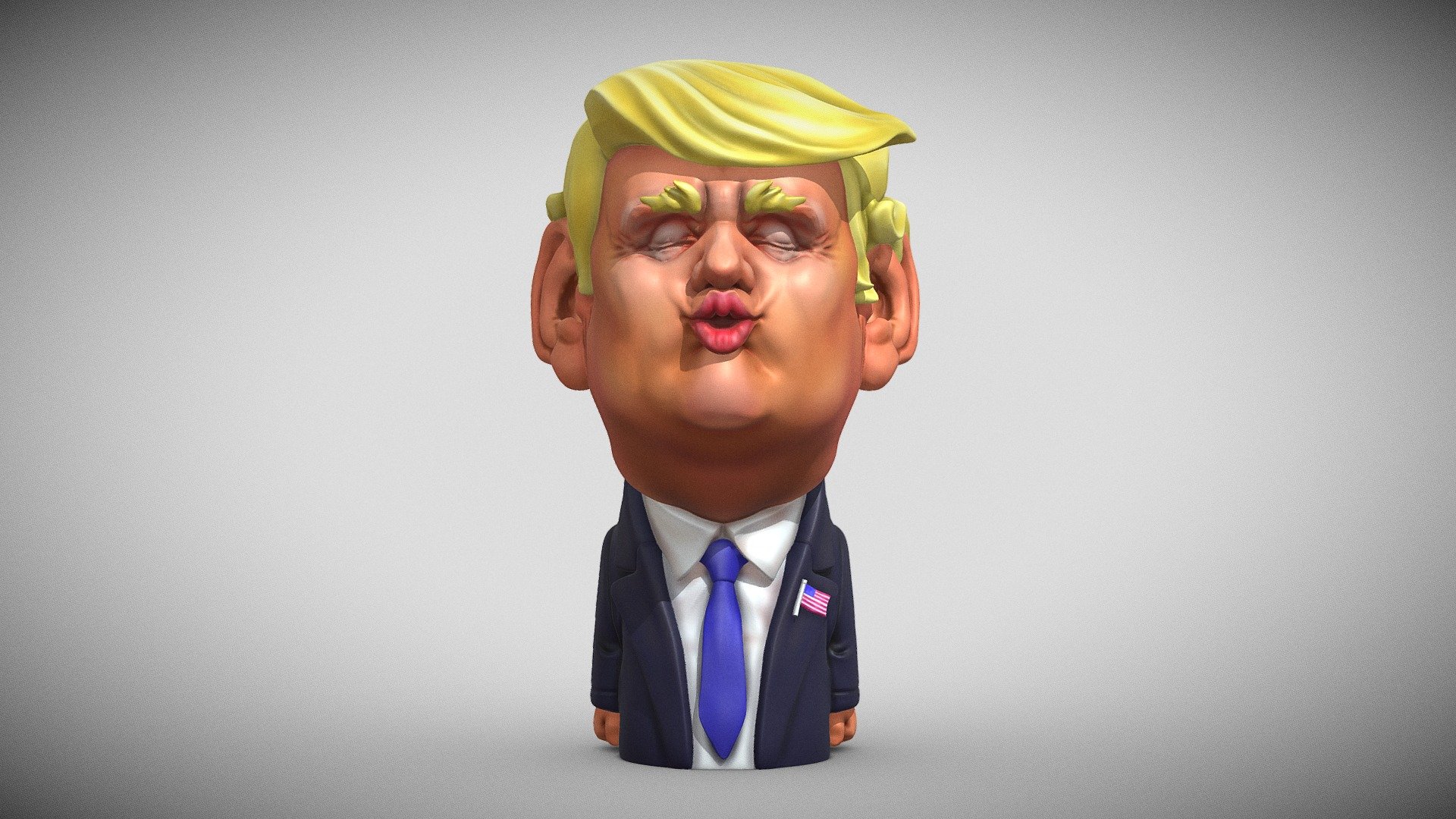 The kiss of TRUMP, PRICELESS!  I was so impressed by this I just had to make this into a sculpture to remind me of this good feeling. 
I did Retopology and Texture works with C4D.
A wrl. format with Vertex color.Convenient for full-color sandstone 3Dprinting.
You can see the final render picture right below:


 - The Kiss Of TRUMP - 3D model by redchristian 3d model