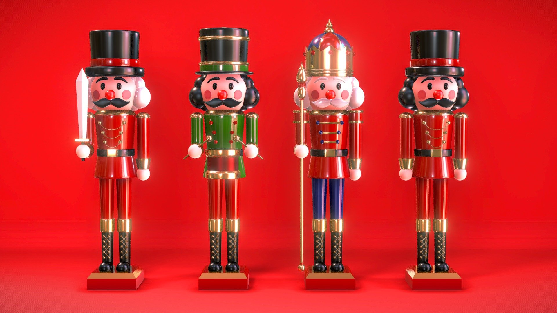 Here are nutcrackers I made for Christmas time! It’s perfect to decorate your Holidays cards!!
I also attached a zipped folder with .blend file ( Blender ver. 3.3.2)!

 

 
Leave a comment and let me know what 3D models you’d like to see next!
If you need help just write me a message - stefan.lengyel1@gmail.com




Included files:





Christmas-Nutcrackers - sketchfab.blend

Christmas-Nutcrackers - sketchfab.fbx

Nutcracker 01.fbx

Nutcracker 02.fbx

Nutcracker 03.fbx

Nutcracker 04.fbx

Nutcrackers eevee render.png
  


Blender EEVEE render:





 - Christmas - Nutcrackers - Buy Royalty Free 3D model by Pixel (@stefan.lengyel1) 3d model