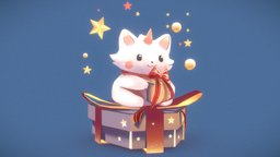 christmas CAT box cat, christmas, gift, star, box, 3d