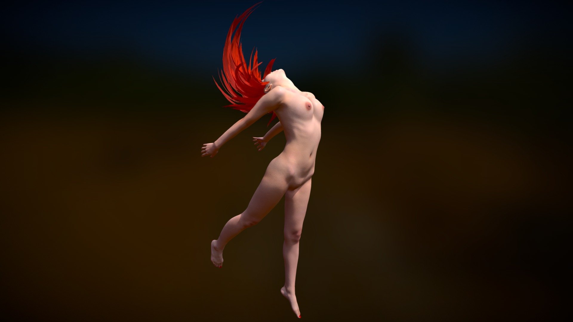We scanned a girl jumping.
we replaced her hair with a  stylized one.
if you want to record your 3d body shape, please come to my studio&hellip; - Nude Girl Jumping - 3D model by yimei3d 3d model