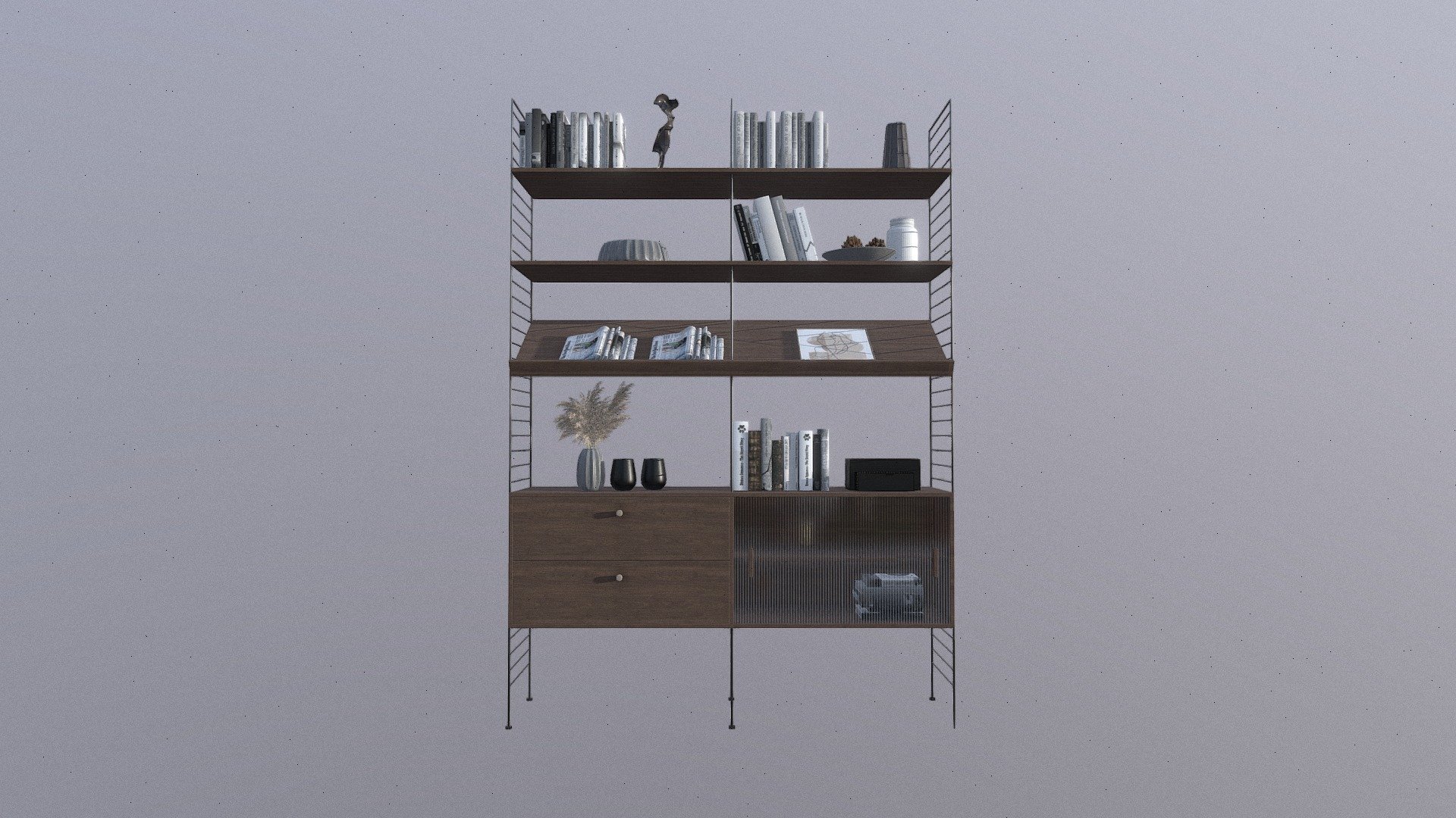 Unusual bookcase designed to look like it is collapsing into itself. 
Sure, they've got the standard revolving bookcase and sliding wall panels 3d model