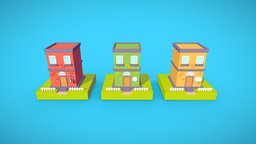 Low-poly toon builds grass, toon, cute, casual, low-poly, game, lowpoly, house, city, building, hypercasual