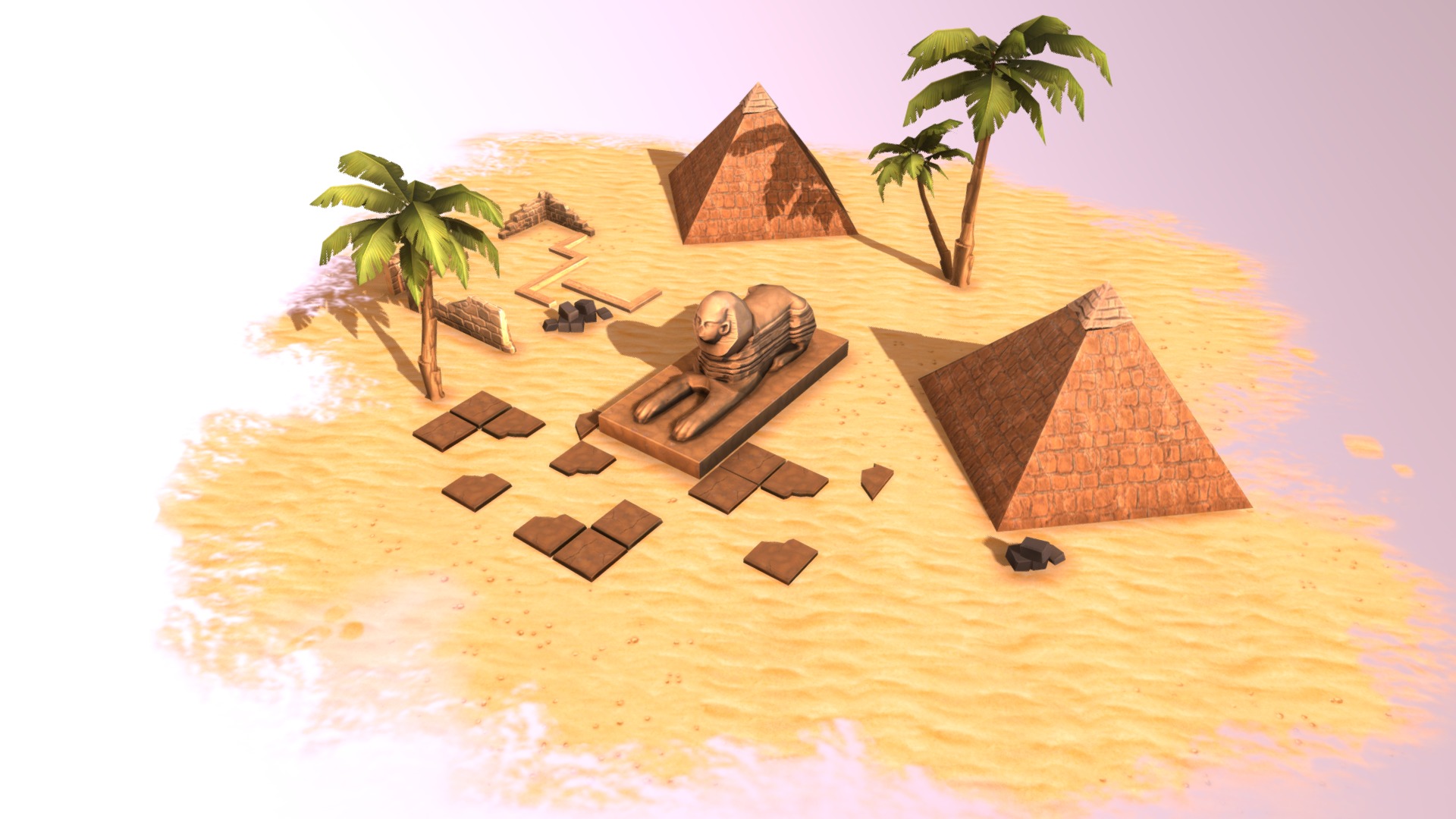 Elements for low poly Egypt location 3d model