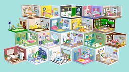 Cozy Cartoon Rooms Interior 3 office, room, bathroom, beauty, apartment, sand, furniture, props, kitchen, nursery, environments, cozy, sewing-machine, frontyard, childrensroom, architecture, cartoon, asset, blender, house, home, stylized, modular, studyroom, noai, sewing-room