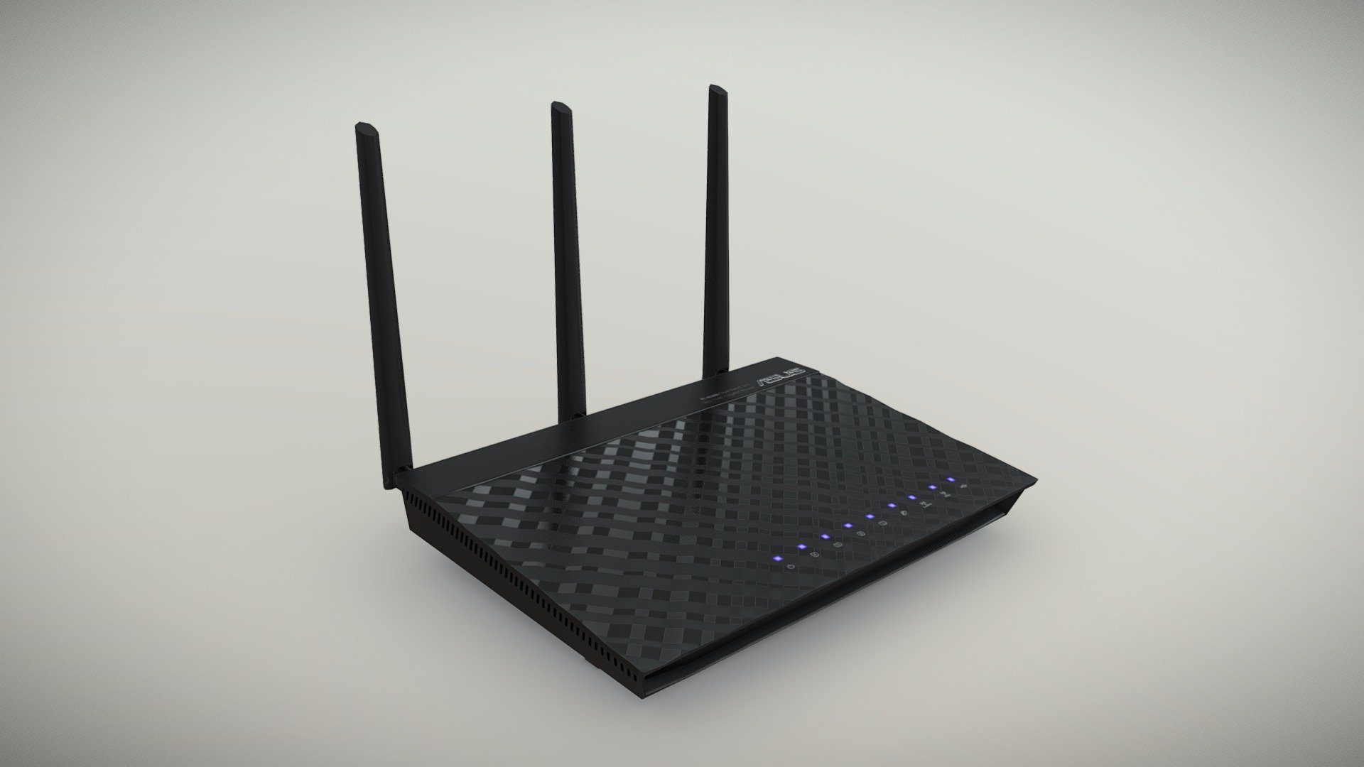 •   Let me present to you high-quality low-poly 3D model Asus RT-AC66U Dual-Band Wireless-AC1750 Gigabit router. Modeling was made with ortho-photos of real router that is why all details of design are recreated most authentically.

•    This model consists of one mesh, it is low-polygonal and it has only one material.

•   The total of the main textures is 5. Resolution of all textures is 4096 pixels square aspect ratio in .png format. Also there is original texture file .PSD format in separate archive.

•   Polygon count of the model is – 1667.

•   The model has correct dimensions in real-world scale. All parts grouped and named correctly.

•   To use the model in other 3D programs there are scenes saved in formats .fbx, .obj, .DAE, .max (2010 version).

Note: If you see some artifacts on the textures, it means compression works in the Viewer. We recommend setting HD quality for textures. But anyway, original textures have no artifacts 3d model