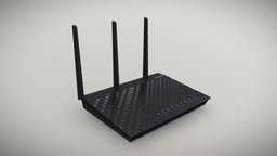 Asus RT-AC66U Dual-Band Wireless-AC1750 router device, wireless, router, point, network, access, ethernet, net, internet, low-poly, 3d, low, poly, model, home, digital