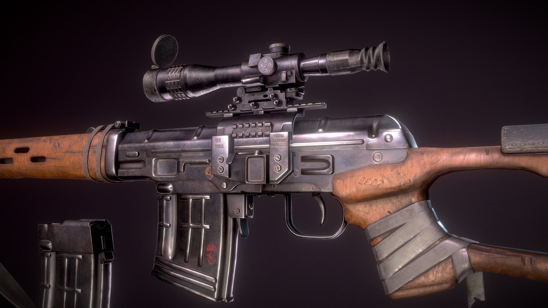 LP model weapon for FPS shooter game - Sniper rifle Dragunov - 3D model by Sergey Sobin (@slm_crynet) 3d model