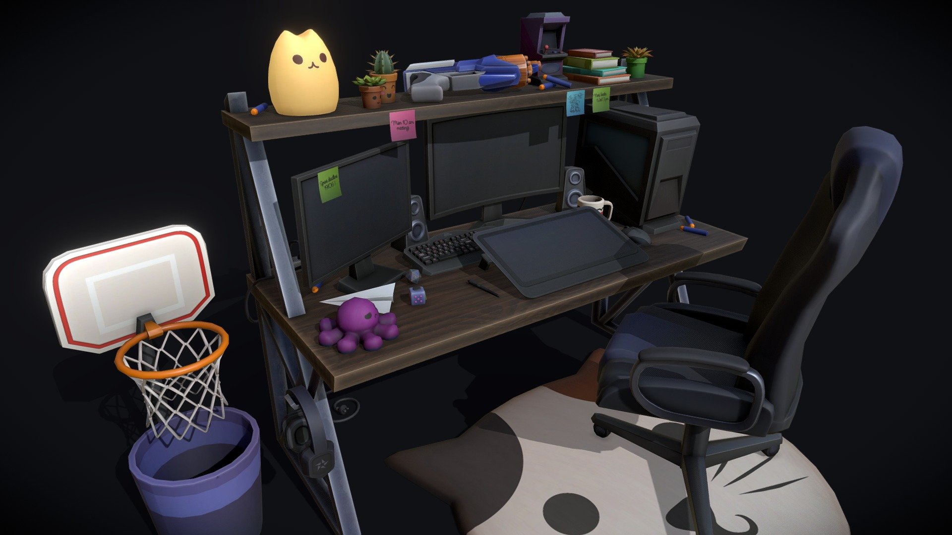 For an Into Games challenge regarding game development I created this scene of what I wish my desk would look like. Everything was modelled in Blender and textured in Substance Painter 3d model