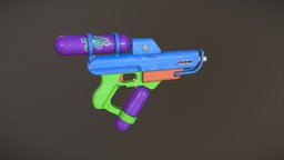 Water Gun props, watergun, substancepainter, weapon, low-poly