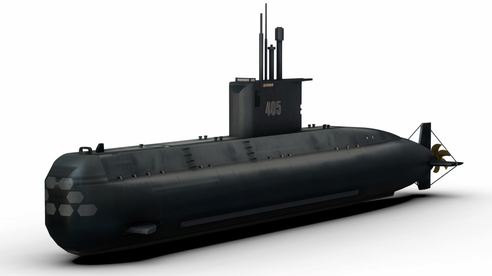 KRI Alugoro (405) is a submarine of the Indonesian Navy. She is part of the improved Chang Bogo class, also known as the Nagapasa class. The vessel was assembled by PT PAL and was launched in April 2019. She is the first submarine to be assembled in Indonesia 3d model