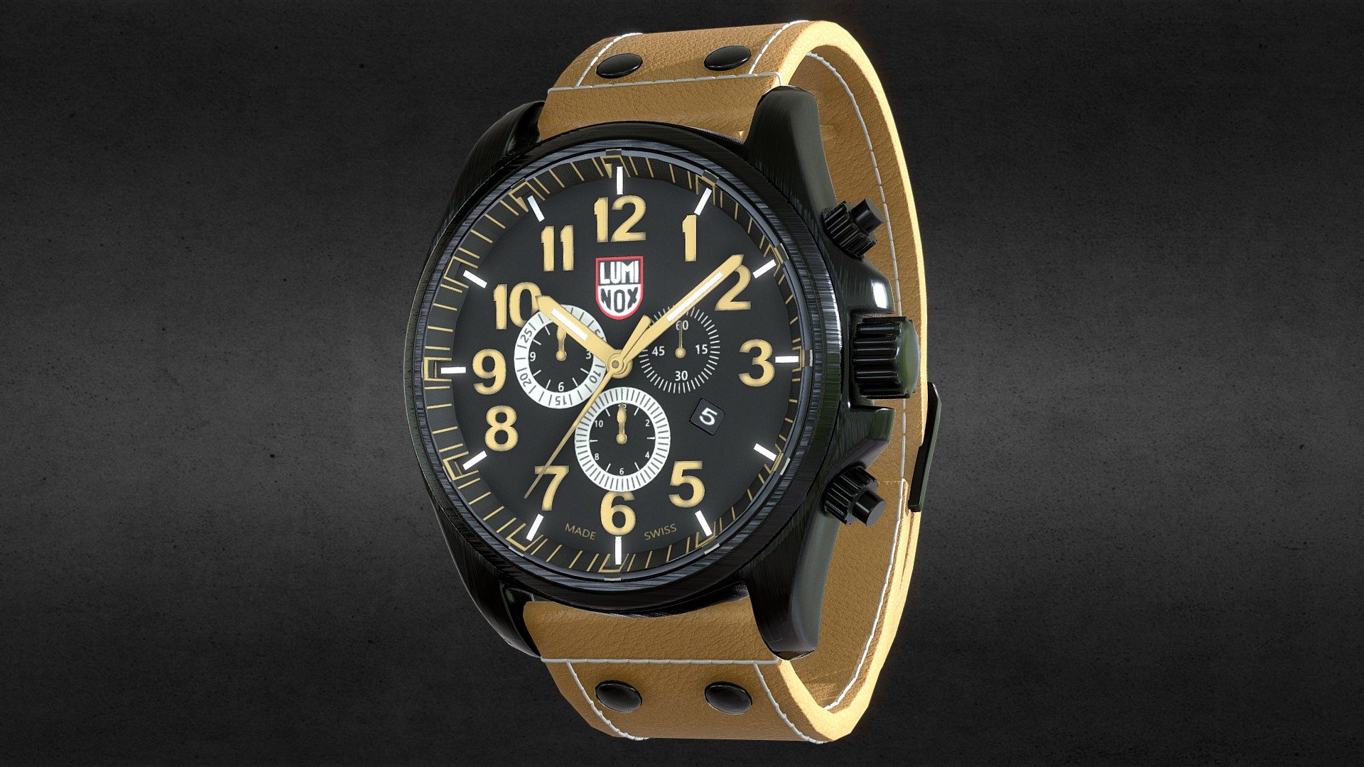 Awesome stainless steel Luminox Military watch with leather strap.
Use for Unreal Engine 4 and Unity3D. Try in augmented reality in the AR-Watches app. 
Links to the app: Android, iOS

Currently available for download in dae format.

3D model developed by AR-Watches

Disclaimer: We do not own the design of the watch, we only made the 3D model 3d model
