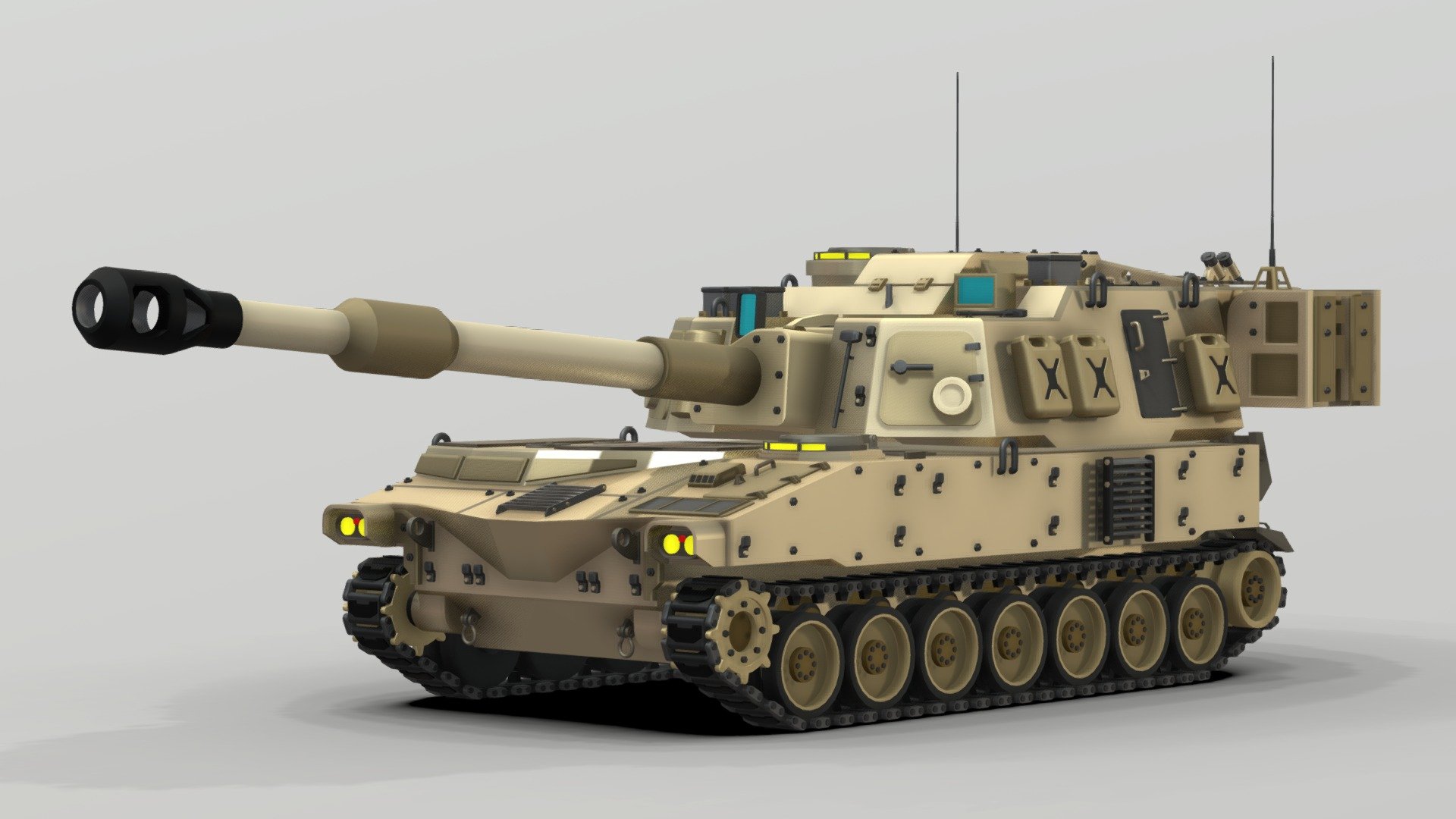 The M109 is an American 155 mm turreted self-propelled howitzer, first introduced in the early 1960s to replace the M44. It has been upgraded a number of times, most recently to the M109A7. The M109 family is the most common Western indirect-fire support weapon of maneuver brigades of armored and mechanized infantry divisions 3d model