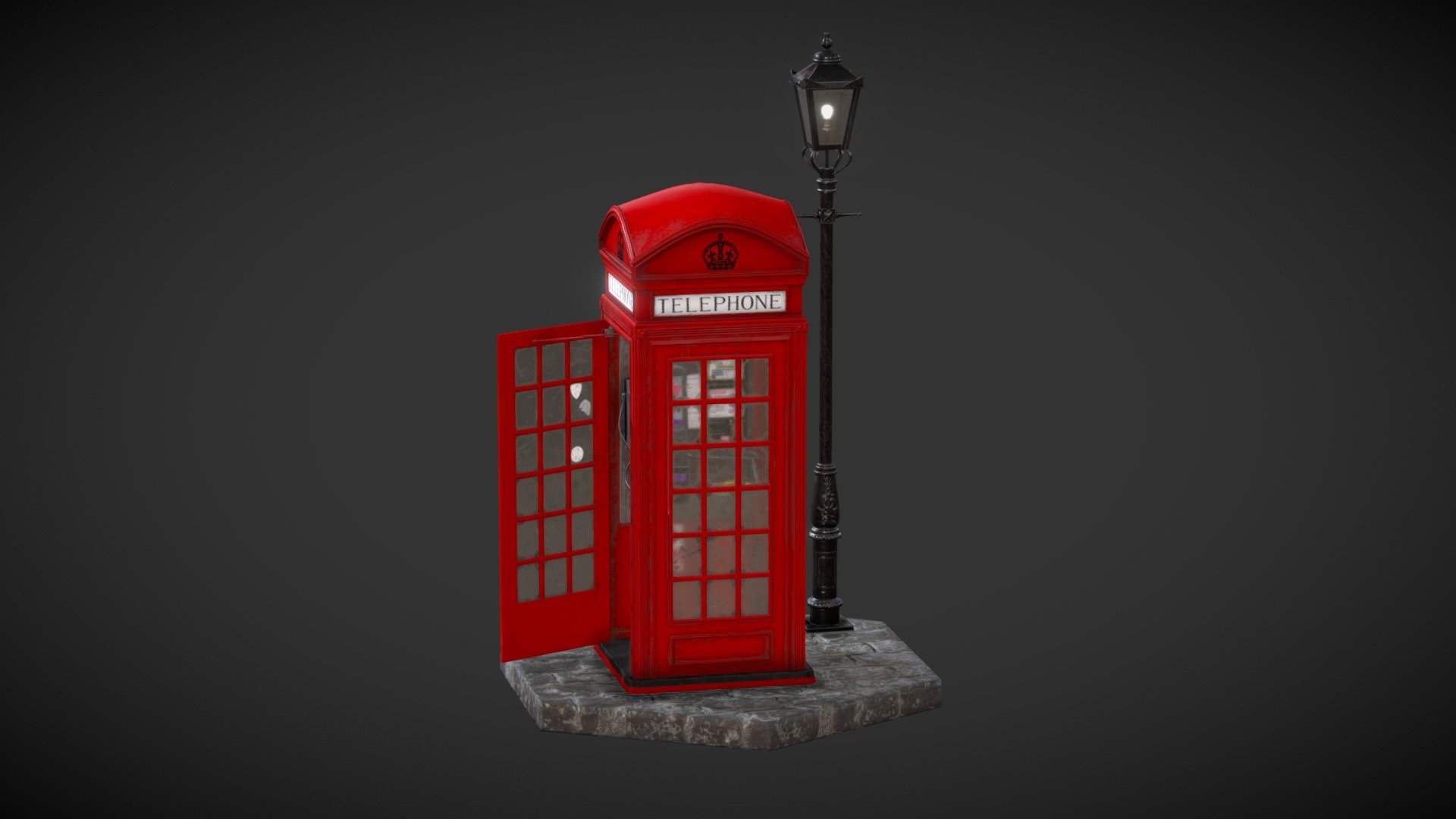 Contains:
Basemesh in Obj and Fbx
Textures in 4k
2 animations the open and close door.
If you need to model without stencils contact me in
Contact me in my Artstation https://www.artstation.com/zopzop or Instagram https://www.instagram.com/zop_3d - London Telephone Booth - Buy Royalty Free 3D model by Zopzop 3d model