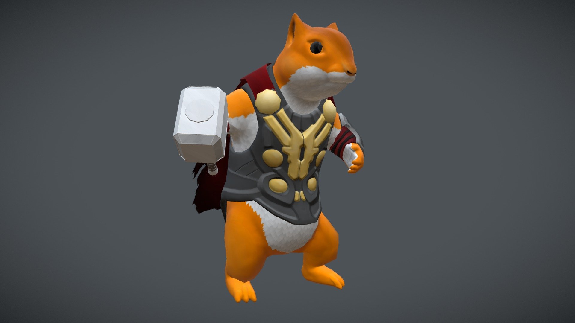 This is a game character that I have been working at collage for the past 2 months. He's Thor that has been turned into a squirrel by his trickster brother, Loki 3d model