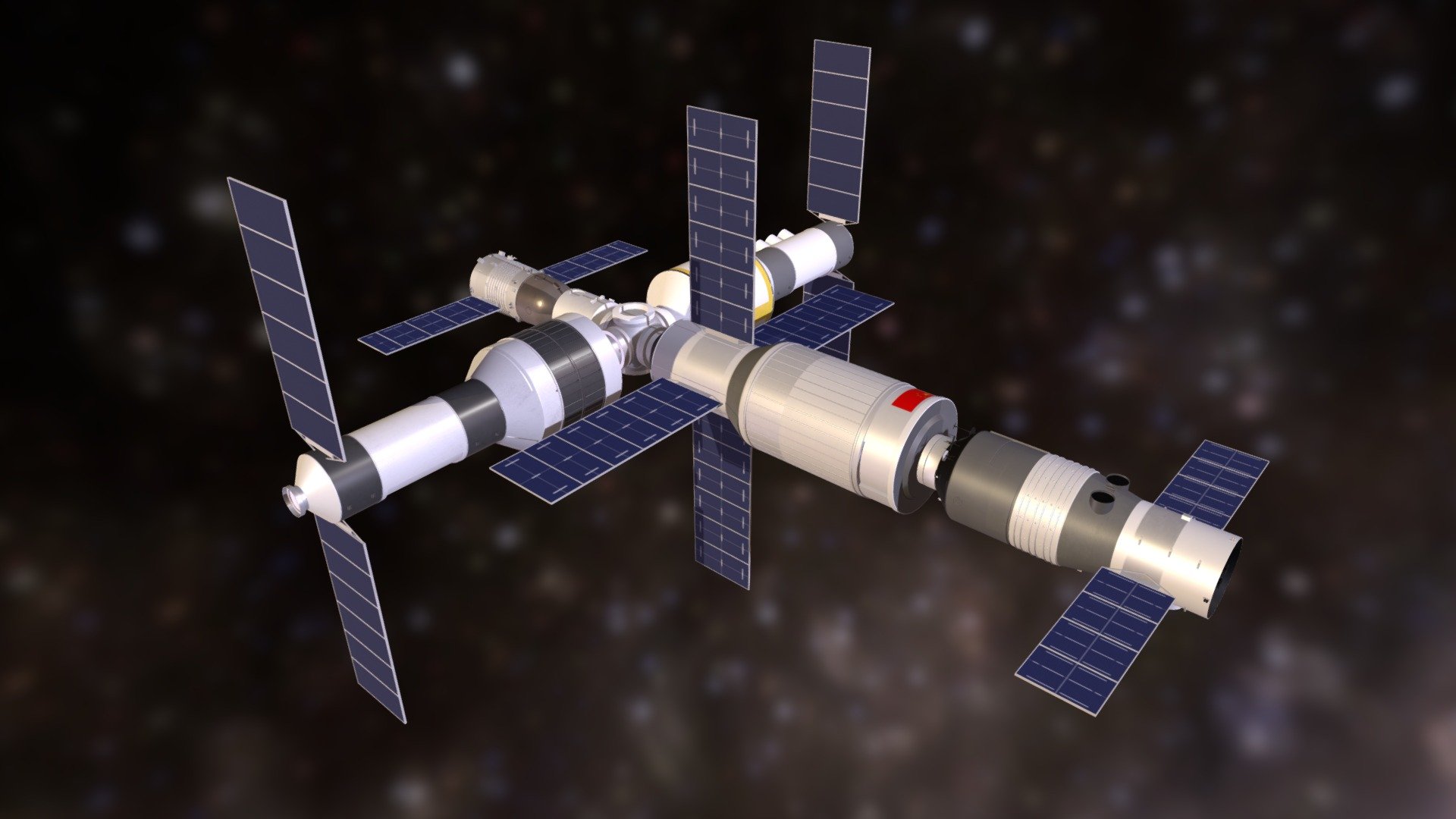 Artist’s rendition of the planned Chinese Space Station

China seeks to enhance its capacity for scientific and technological innovation by building a large modular space station. China’s leaders also hope that research conducted onboard the station will support their long-term goals for space exploration, including missions to the Moon and Mars.

This model draws from currently available information. When completed, the station’s basic configuration will feature a core module and two experiment modules permanently docked opposite each other in a T-shape structure.

Click to learn more  http://chinapower.csis.org/chinese-space-station/ - Planned Chinese Space Station - 3D model by CSIS 3d model