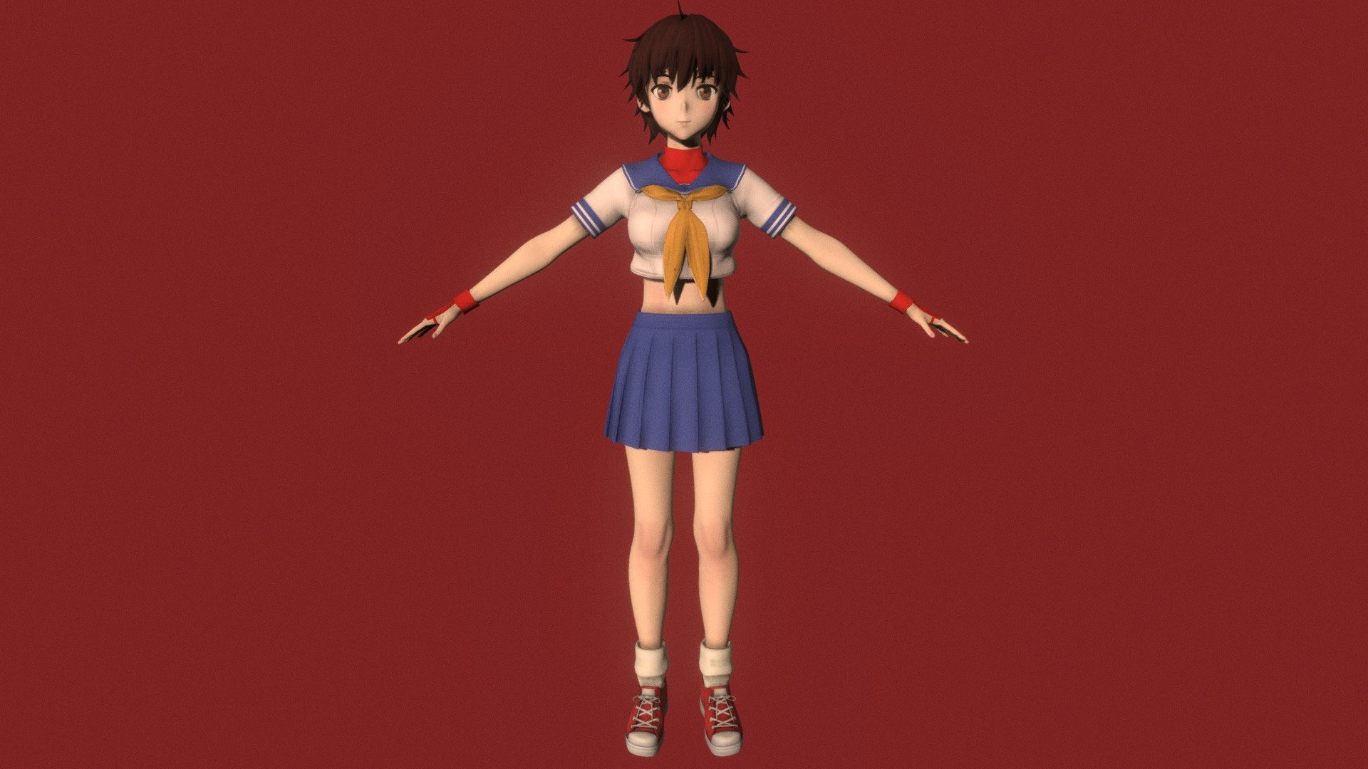 T-pose rigged model of anime girl Sakura Kasugano (Street Fighter).

Body and clothings are rigged and skinned by 3ds Max CAT system.

Eye direction and facial animation controlled by Morpher modifier / Shape Keys / Blendshape.

This product include .FBX (ver. 7200) and .MAX (ver. 2010) files.

3ds Max version is turbosmoothed to give a high quality render (as you can see here).

Original main body mesh have ~7.000 polys.

This 3D model may need some tweaking to adapt the rig system to games engine and other platforms.

I support convert model to various file formats (the rig data will be lost in this process): 3DS; AI; ASE; DAE; DWF; DWG; DXF; FLT; HTR; IGS; M3G; MQO; OBJ; SAT; STL; W3D; WRL; X.

You can buy all of my models in one pack to save cost: https://sketchfab.com/3d-models/all-of-my-anime-girls-c5a56156994e4193b9e8fa21a3b8360b

And I can make commission models.

If you have any questions, please leave a comment or contact me via my email 3d.eden.project@gmail.com 3d model