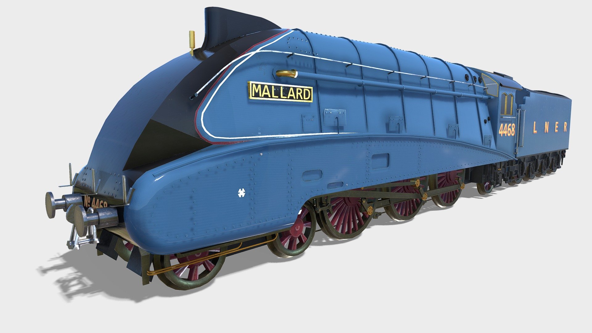 Detailed Description Info:

Model: Mallard Steam Train 
Media Type: 3D Model 
Geometry: Quads/Tris 
Polygon Count: 61718 
Vertice Count: 68649 
Textures: Yes 
Materials: Yes 
Rigged: No 
Animated: No 
UV Mapped: Yes 
Unwrapped UV's: Yes Non Overlapping

|||||||||||||||||||||||||||||||||||

Textures formats: PBR textures include specular, gloss diffuse and normal maps in 4K resolution - Mallard - Buy Royalty Free 3D model by studio lab (@leonlabyk) 3d model