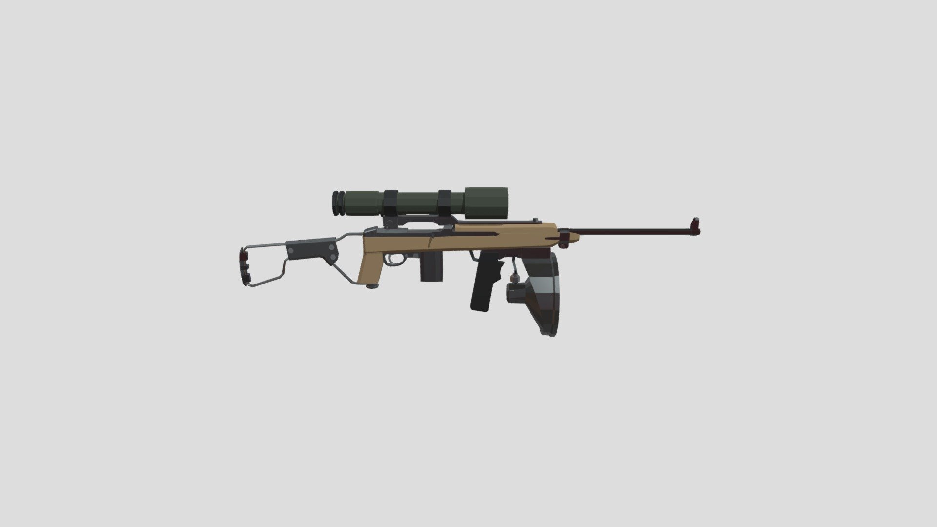 The M3 Carbine often referred to as T3 was a modified version of the M2 carbine chambered in 30. calibre rounds with a mounted infra-red sniper scope. The weapon was designed in 1943 and was originally designed to fight on the japanese front. This also was used during the korean war 3d model