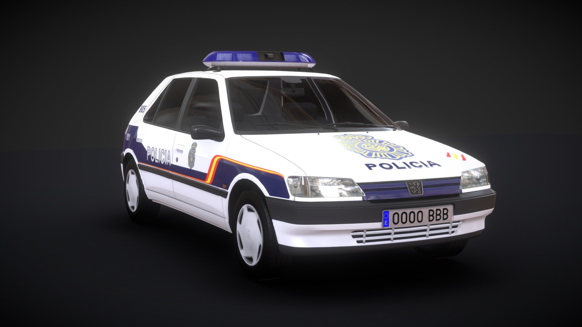 Peugeot 306 Policia Nacional - Buy Royalty Free 3D model by codexito 3d model