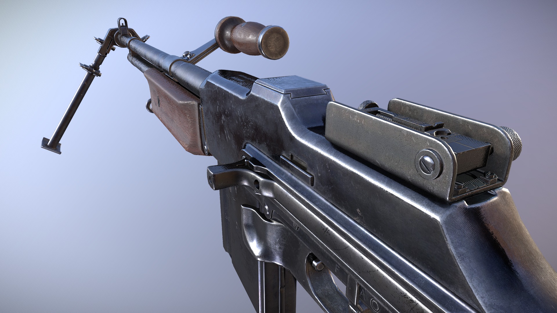 M1918A2 rifle designed for PBR engines.

Originally modeled in 3ds Max 2019. Download includes .max, .fbx, .obj, metal/roughness PBR textures, specular/gloss PBR textures, textures for Unity and Unreal Engines, and additional texture maps such as curvature, AO, and color ID.

Specs

Model ready for animation. Movable objects include: bolt carrier, bipod legs, carry handle, charging handle, fire selector, magazine release, magazine, rear sight ladder, rear sight aperture and trigger.

LODs: two lower level of detail models
LOD0: 16345 tris
LOD 1: 10008 tris
LOD 2: 6130 tris

Scaled to approximate real world size (centimeters)

Model is triangulated, no n-gons. Quaded version of the model included in the download.

Textures

2 Materials: 4096x4096 PBR set for the gun , 512x512 textures for the .30-06 cartridge

Unity Engine 5 Textures: AlbedoTransparency, MetallicSmoothness, Normal, Occlusion

Unreal Engine 4 Textures: BaseColor, Normal, RoughnessMetallicAO - B.A.R. M1918A2 - For Sale - Buy Royalty Free 3D model by Luchador (@Luchador90) 3d model