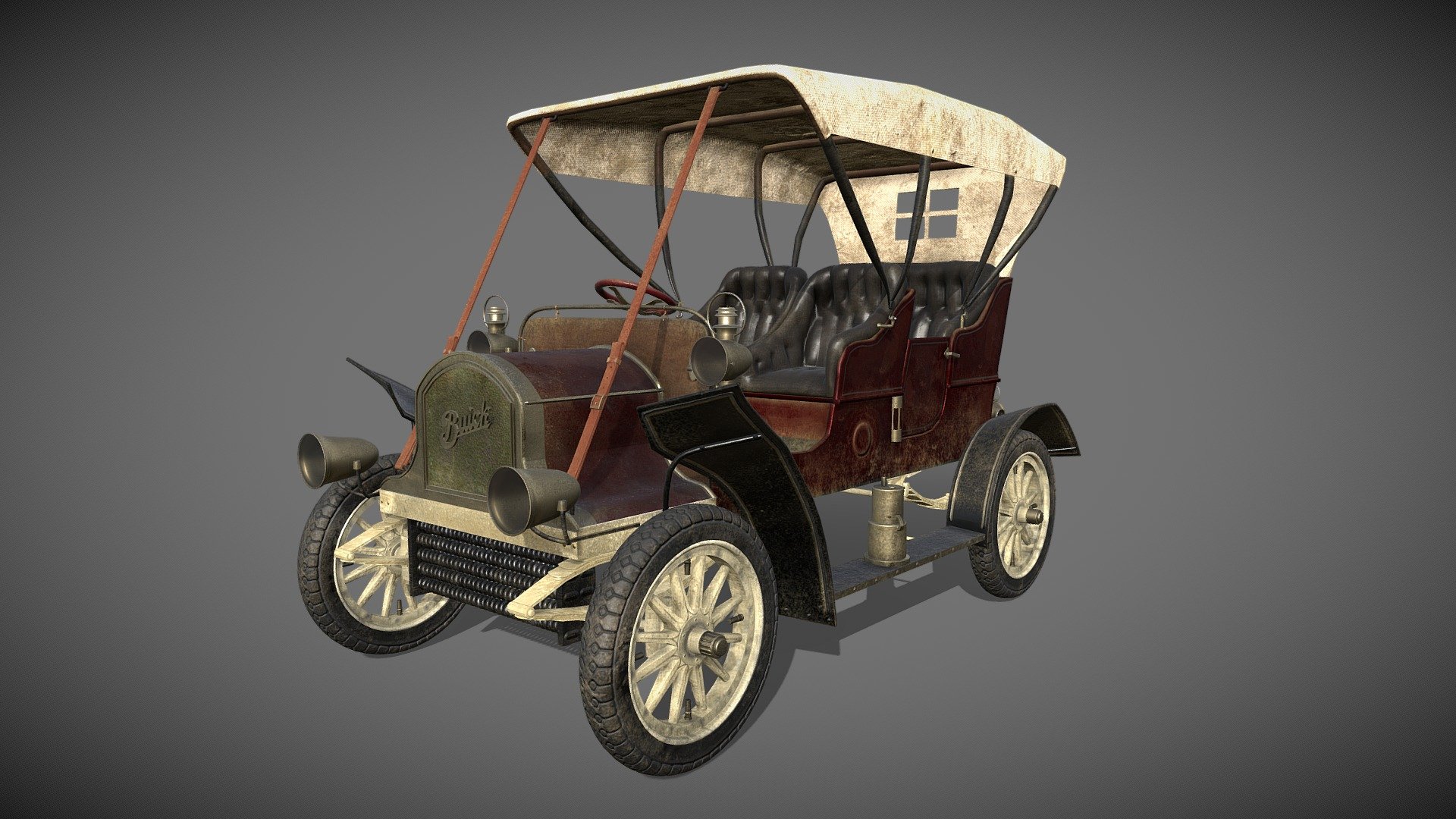 1905 Buick Model C. Modeled in Maya and used Quixel SUITE for textures.

I love old cars and wanted to attempt to make one. While I was looking for which vehicle to recreate I instantly fell in love with the 1905 Buick and NEEDED to model it. This car reminded me of a carriage and it just seems so magical, at least to me.

I couldn’t find many reference images for this vehicle and the ones that I found were not very high res, but I am satisfied with how this project turned out while using what I could find. I would love to find more references to model this car more accurately. :) - 1905 Buick Model C - 3D model by Angelica Skies (@angelicaskies) 3d model