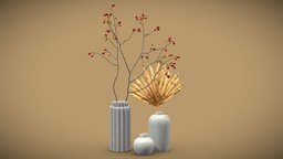 White Ceramic Vase tropical, set, fan, palm, indoor, exotic, pattern, jar, gray, dry, jug, eucalyptus, leaves, pearshape