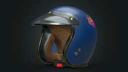 Old Helmet videogame, vintage, motorcycle, realistic, old, game-ready, game-asset, low-poly, game, pbr, lowpoly, helmet, racing, gameready
