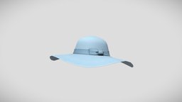 Cute Floppy Femeale Summer Hat hat, cute, fashion, bow, girls, clothes, summer, sun, round, beach, sweet, womens, floppy, wear, pbr, low, poly, female, blue