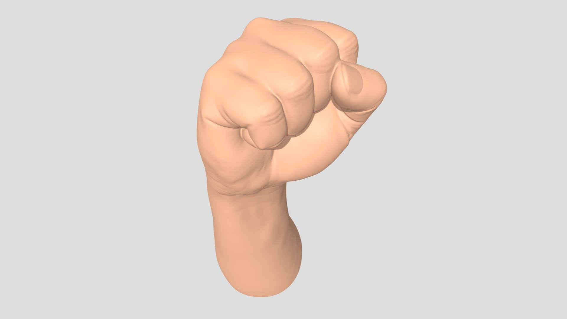 The 3D model is a 3D scan of human fist . It is cleaned up and optimized in Zbrush. I preserve much as possible from the arms. So you can cut it where you like and 3D print it for a table or wall decoration for example. The 3D model of the hands can used as a reference for modeling , retopology and 3D print. The size of the model is true to scale 3d model