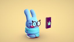 Nerd Bun bunny, cute, scarf, prop, island, stylised, nerd, bun, glasses, colors, geek, character, glass, book, design, colours, magic