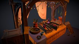 Potion Market Stall crate, pot, cloth, basket, market, stall, props, potions, handpainted, game, lowpoly