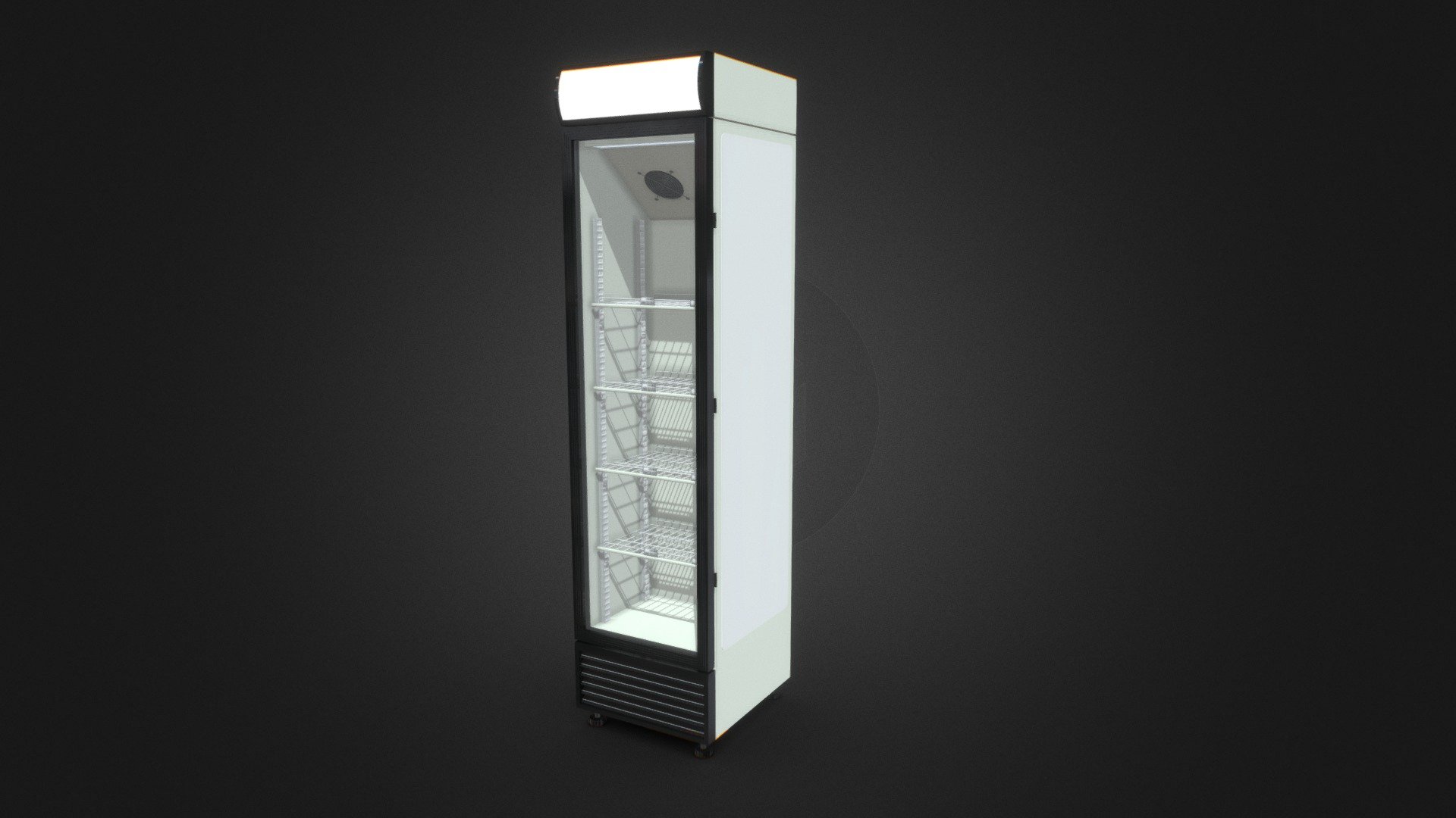 Tall single standing fridge freezer typically used in a shop or retail environment for soft drinks. 
glass door for visibility 3d model