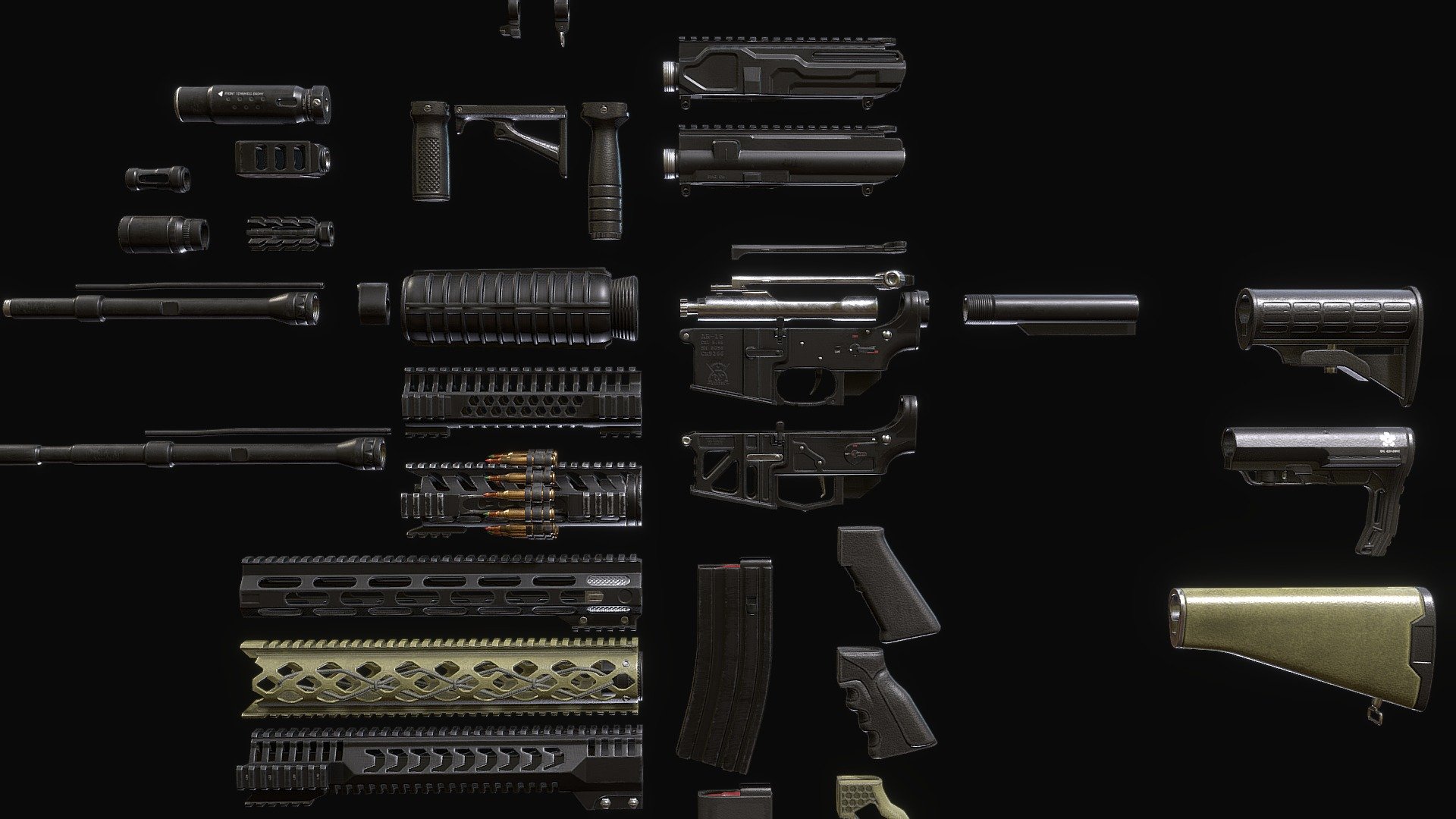 Improved bake from previous available item, added more parts and polished stuff.
 - Modular AR15 v2.0 - Buy Royalty Free 3D model by Pedro B. Goulart (@Pebegou) 3d model