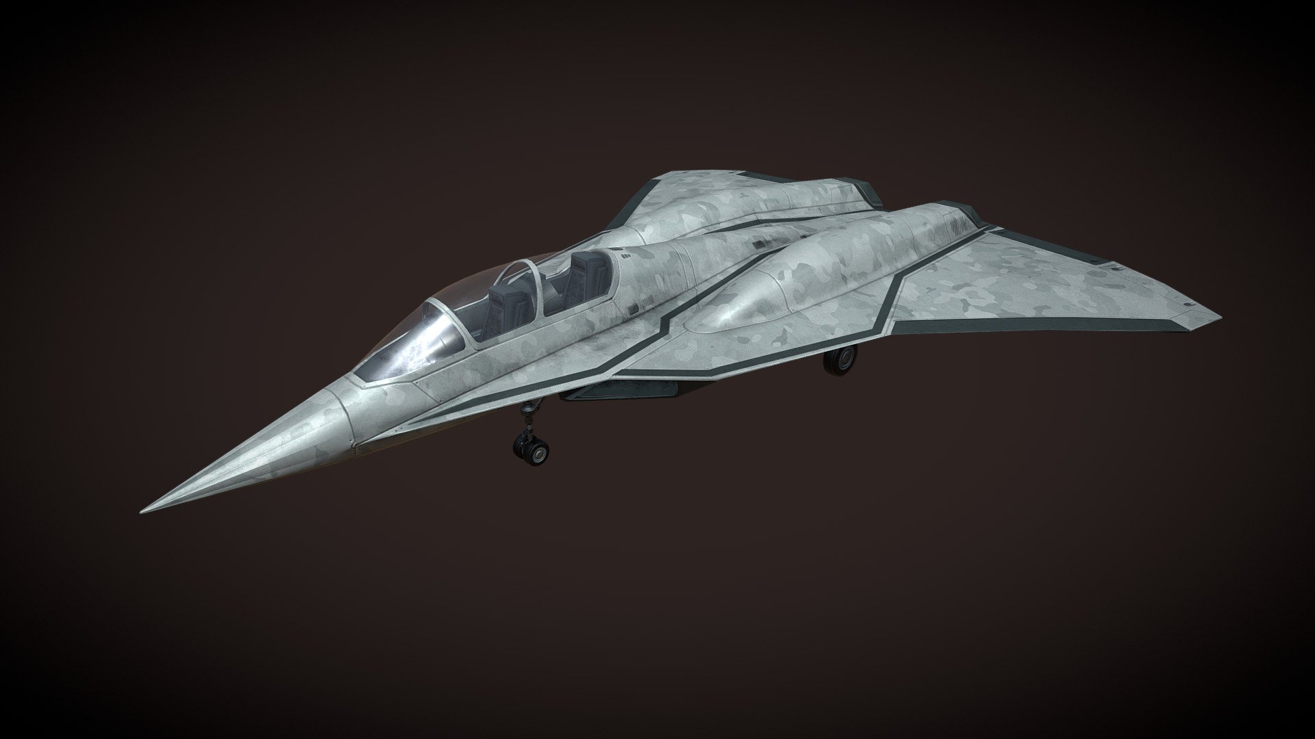 More on my ArtStation : https://www.artstation.com/artwork/baJAvE

SCAF Fighter jet
Lowpoly Fighter jet for flight simulator.
Made with strong production constraints, during my internship at Thales.
Textured at work, without high poly, on photoshop, only with base color, then quickly retouched at home on substance painter for a PBR result.
I had to create a SCAF, an aircraft under development by Dassault Aviation, even if there is almost no existing visual of this aircraft at the moment.
I started from the visuals of the official presentation model of this aircraft, mixed with a Rafale 3d model