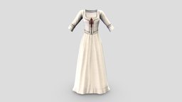 Female Queen Anne Neckline Period Gown victorian, fashion, three, medieval, girls, long, clothes, historical, skirt, western, dress, queen, period, gown, realistic, real, sleeves, womens, wear, 34, anne, quarter, 19th-century, 18th-century, georgian, regency, pbr, low, poly, female, fantasy, ruffled, neckline