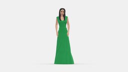 Woman In Long Green Dress Long Hairs 10888 green, style, people, fashion, long, clothes, dress, miniatures, realistic, woman, character, 3dprint, model