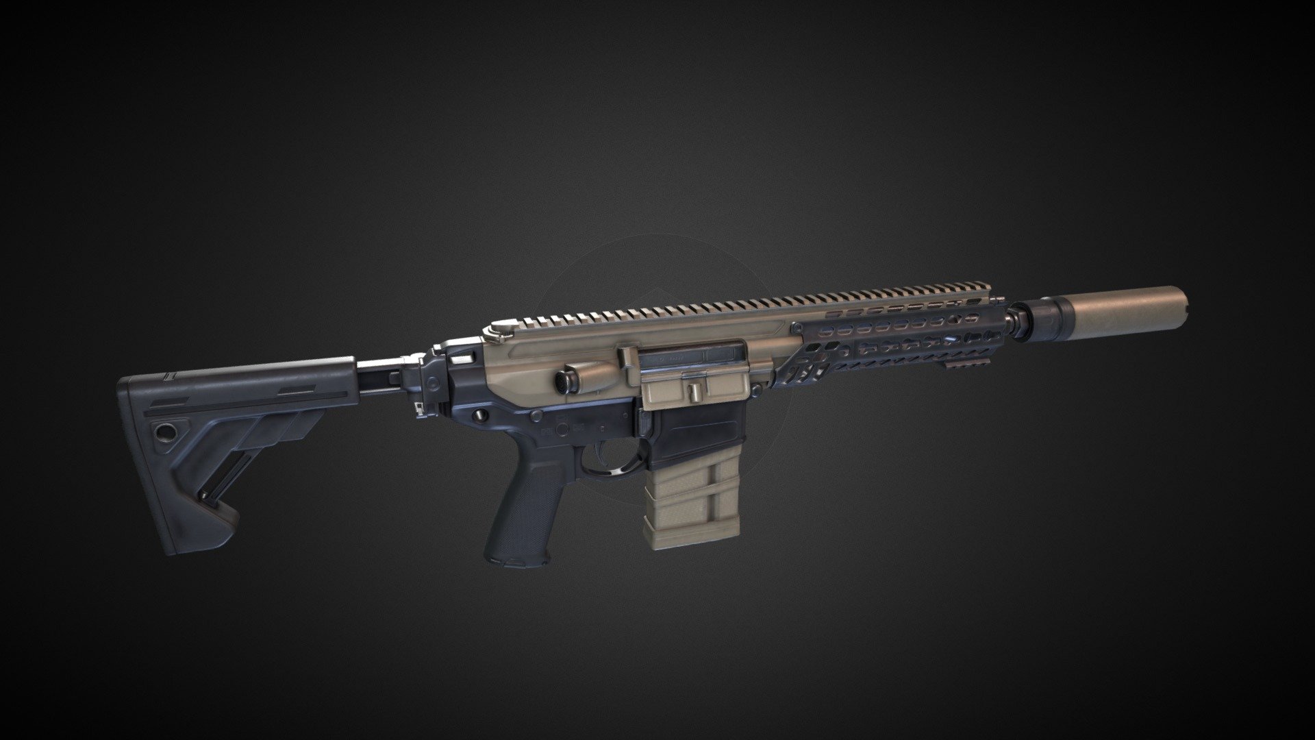 Sig Sauer MCX Raptor is a prototype of short barrel MCX Spear mixed with Sig Rattler. Hard to say how it will end looking as there is not much info about it but this is what latest version I found look like.  

Model is rigged, it have 4 PBR materials in 4K. Black and metalic sig FDE colors are included.

Tris:  31K

Verts:  16K  

Made in Blender 3d model