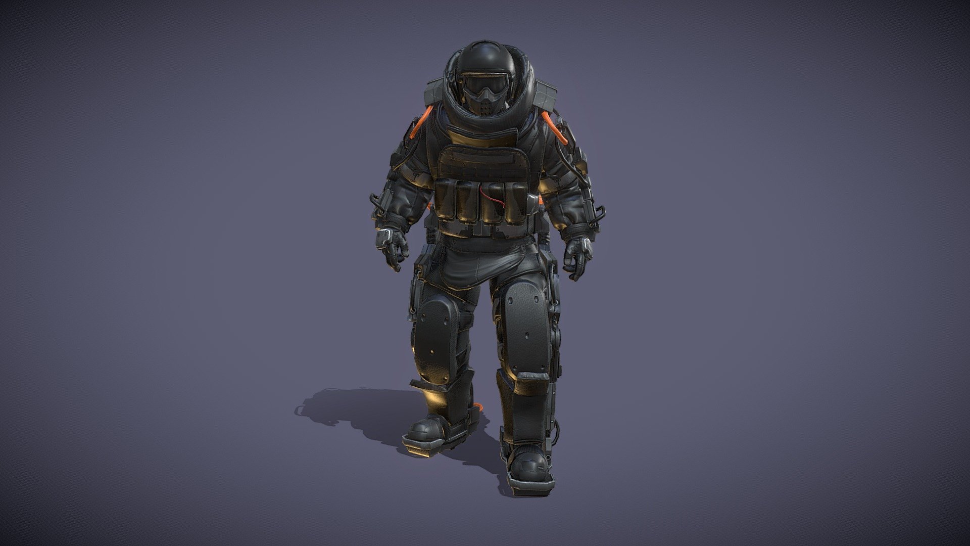 A heavily armored soldier with an exoskeleton. The only weak point is the rear fuel tank.


1 mesh.
Geometry: 28301 triangles, 18286 vertices.
Humanoid rigged, 39 animations.
PBR high resolution textures (4K).
Channels: diffuse, normal, metallic.
No weapons included.
SRP support: BuiltIn, URP, HDRP.
Unity version: +2020.3.
 - Heavy Soldier Exoskeleton 1 - Buy Royalty Free 3D model by Hitoshi Matsui (@hitoshi.matsui) 3d model