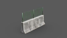 Concrete Barricade fence, block, concrete, metal, barricade, roadblock, pbr, low, poly