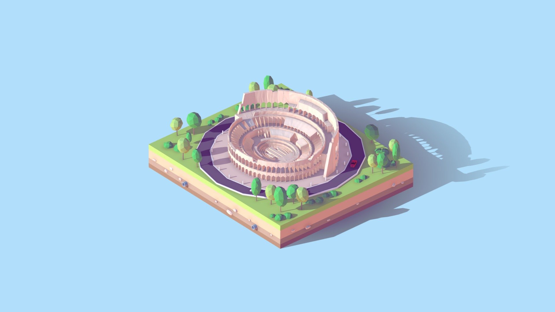 Cartoon Lowpoly Rome Coloseum Landmark

Created on Cinema 4d R17 (Render Ready on native file)

21 336 Polygons

Procedural textured

Game Ready, AR Ready, VR Ready

Include Monument, trees, landscape.
 - Cartoon Low Poly Rome Coloseum Landmark - Buy Royalty Free 3D model by antonmoek 3d model