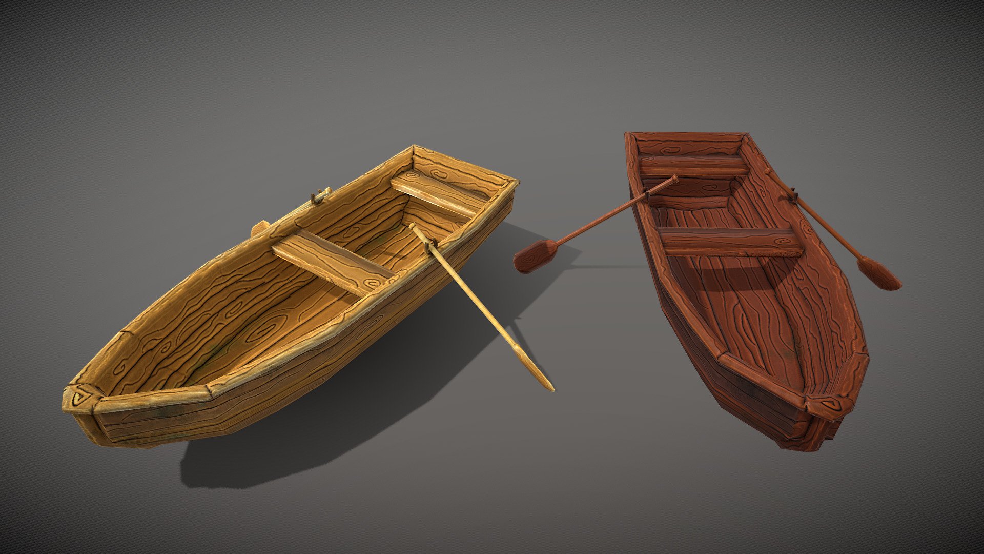 Low poly hand painted game asset in cartoon style. Fantasy boat with paddles for sea port location or fishers village environment design 

Model comes with 4K PNG textures of Color, Roughness and OpenGL Normal. Texture of color has darker and lighter variant 3d model