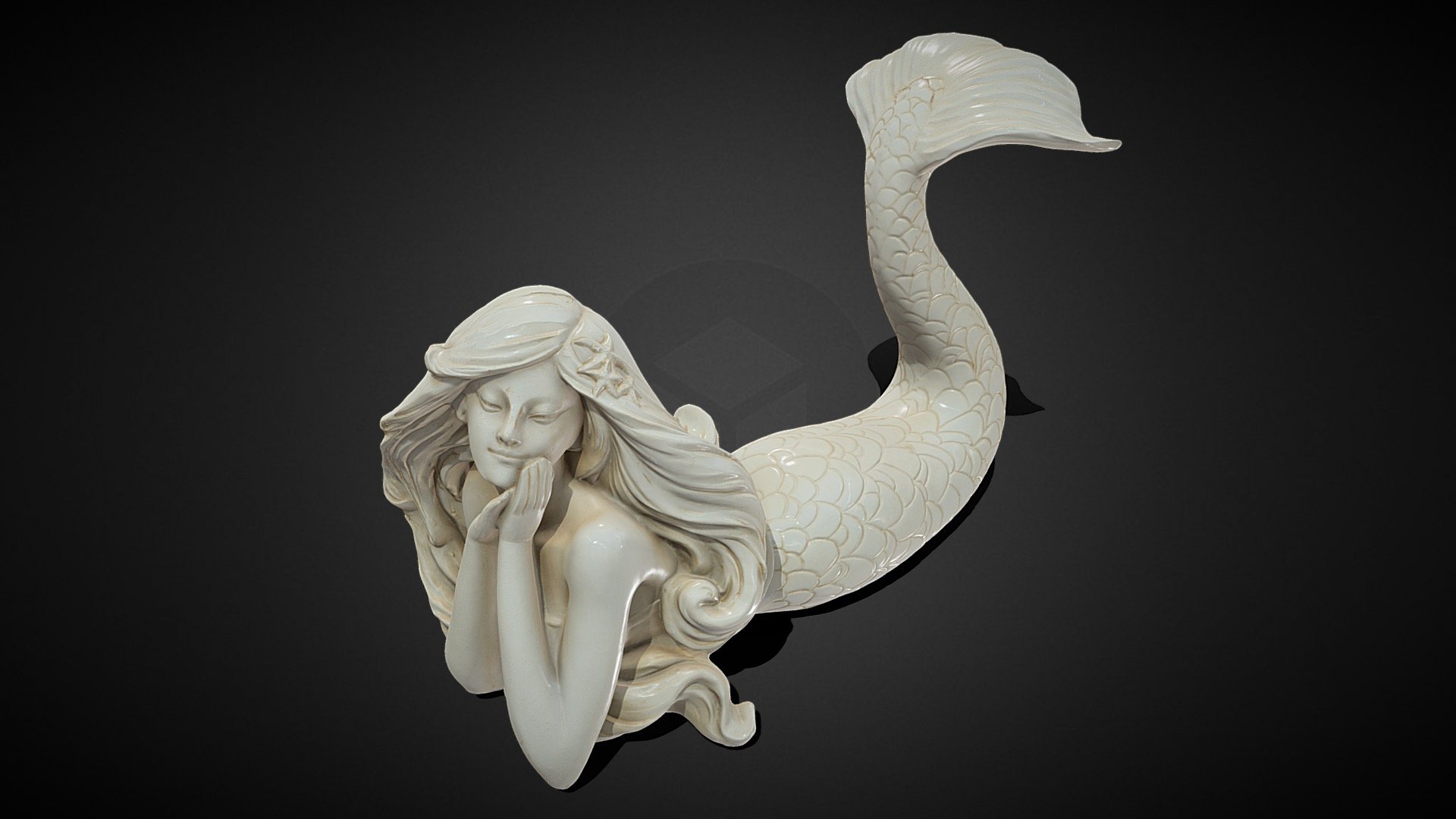 Lounging Mermaid. Photogrammetry. 3D model made in Agisoft Metashap using 636 images. Additional processing completed in Geomagic Wrap, InstantMeshes, Blender, Substance Designer, and Photoshop 3d model
