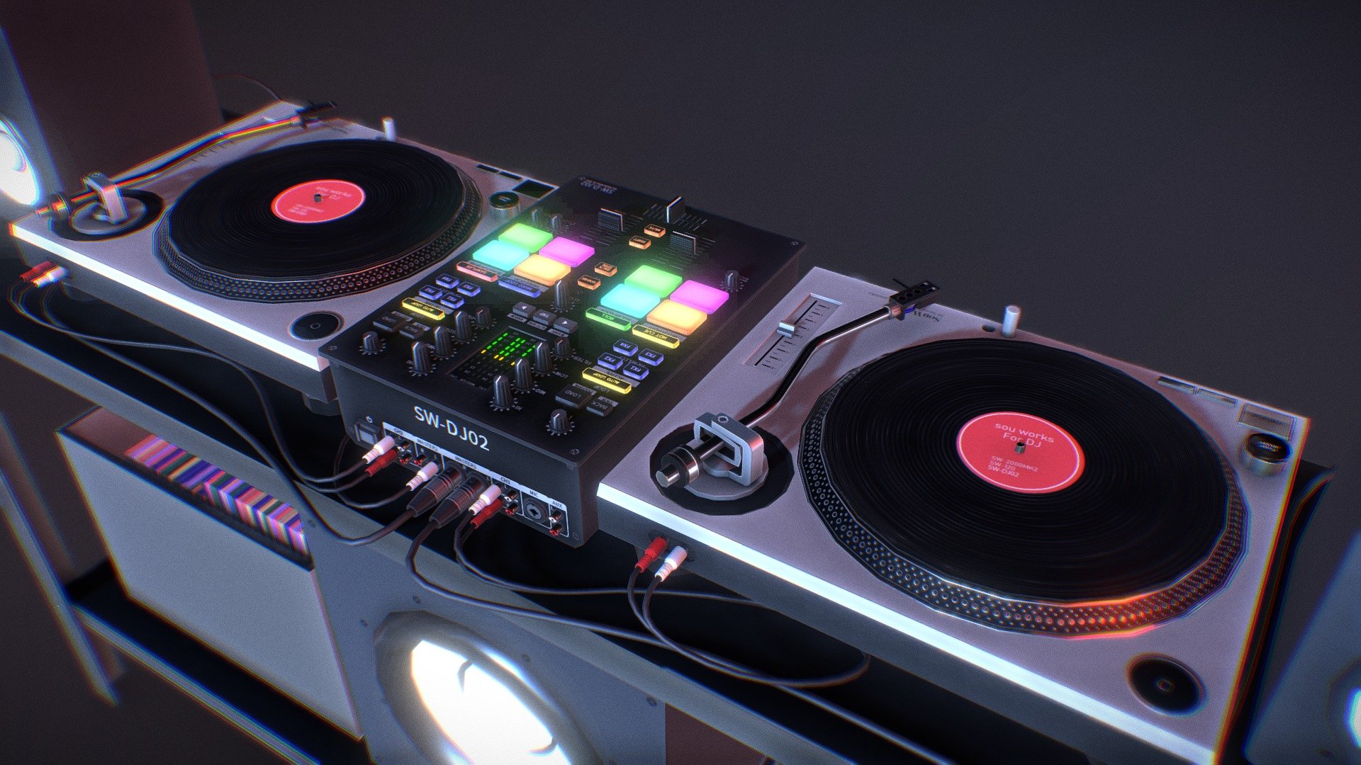 This DJ set was designed for use with VRChat.
So I tried to keep it to the minimum polygons necessary.
This is an improved version of the DJ booth I made before 3d model