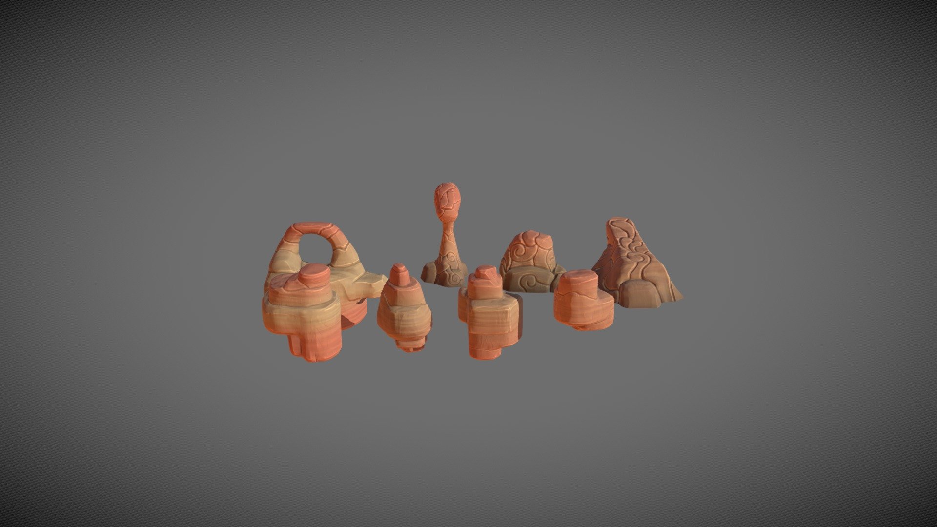 A pack of 8 desertic rock with 5 reversible rock
This pack also contain the HD sculpt and the LD model for the baking. 
The textures are exported in 4096x4096 in classic format and Mask Map Format for unity 

Mask map use Albedo map, Normal Map and a &ldquo;MaskMap