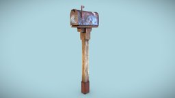 Old Retro Letterbox exterior, prop, retro, post, rusty, mail, ready, outside, american, mailbox, letter, metal, old, postbox, letterbox, game, pbr, house, wood, street, textured