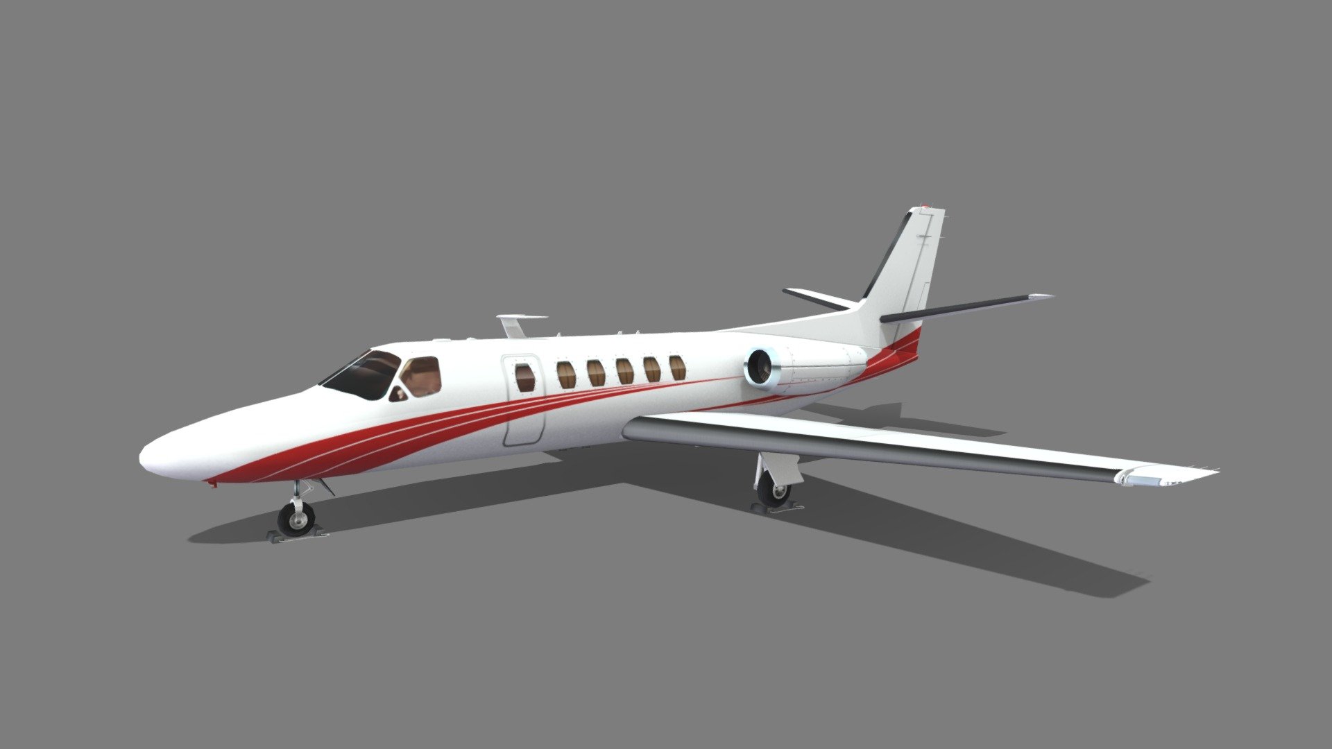 The Cessna Citation II are light corporate jets built by Cessna as part of the Citation family. Stretched from the Citation I, the Model 550 was announced in September 1976, first flew on January 31, 1977, and was certified in March 1978. The II/SP is a single pilot version, the improved S/II first flew on February 14, 1984 and the Citation Bravo, a stretched S/II with new avionics and more powerful P&amp;WC PW530A turbofans, first flew on April 25, 1995. The United States Navy adopted a version of the S/II as the T-47A. Production ceased in 2006 after 1,184 of all variants were delivered.

this is a static, non rigged, non animated, Lowpoly mesh, 2048x2048 psd template layered texture, for MSFS or XPlane Scenery Airport development , standard materials, enough detailed just to be seen as part of an scene without consuming GPU resources

thanks for looking! dont forget to check my other models - Cessna CITATION C550 Static low poly - Buy Royalty Free 3D model by Hangarcerouno 3d model