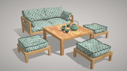 Green table group in Asian style (3D)