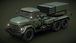BM-21 Grad truck, system, soviet, army, grad, russian, ready, zil, 4k, realistic, old, ussr, launcher, rocket, ukraine, 6x6, multiple, mlrs, bm-21, game, pbr, military, war, bm21, noai, 9p138