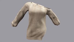 Female Off Shoulder Sweater With Buttons winter, , fashion, off, girls, top, long, clothes, brown, jumper, realistic, real, sleeves, sweater, casual, womens, beige, shoulder, wear, knitted, pbr, low, poly, female, knitwork