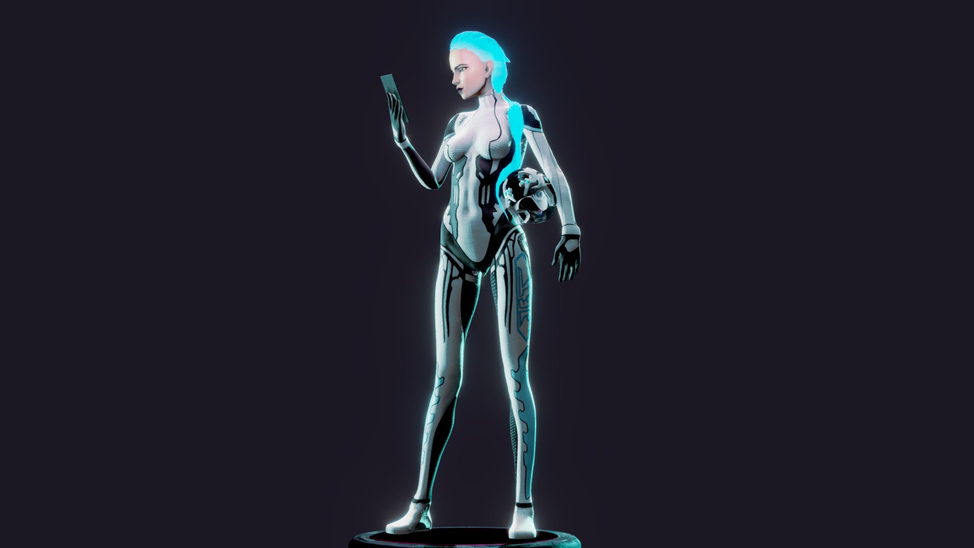 Futuristic Pilot in a neon glowy style setup. Only thing she needs now is a jet :)

First time trying to get a human character from start to finish and not stopping in the middle of the process 3d model